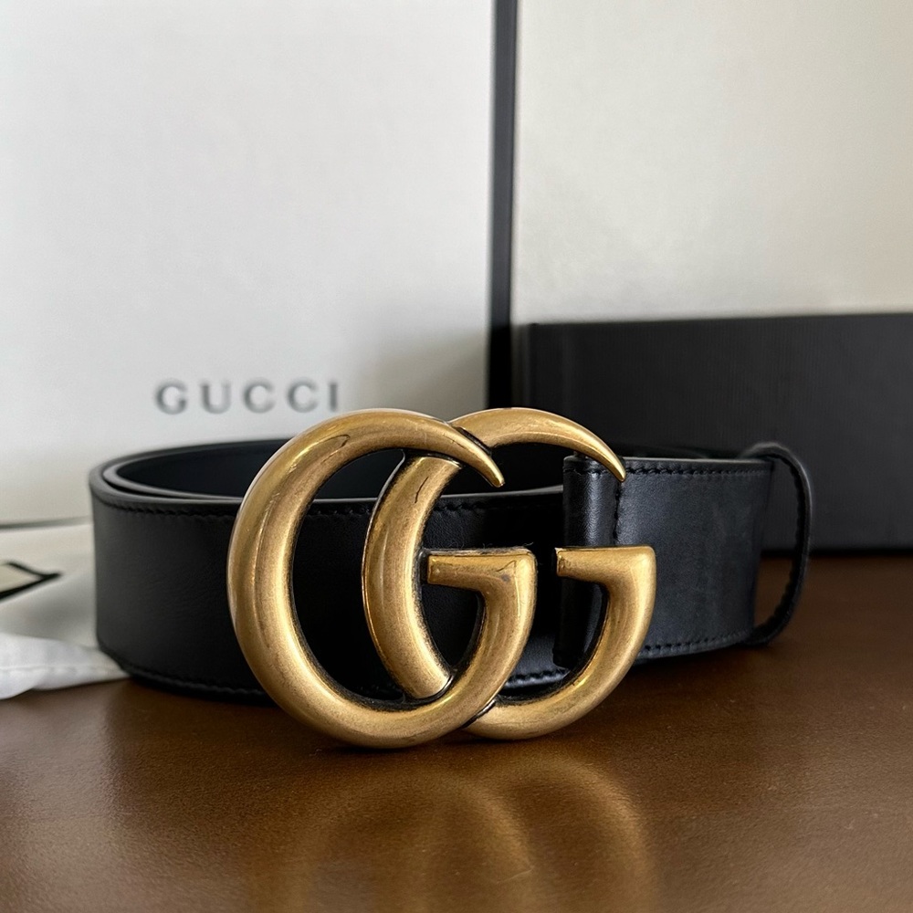 Gucci Women’s Leather Belt- 2015 RE-EDITION WIDE LEATHER BELT- Black size 90
